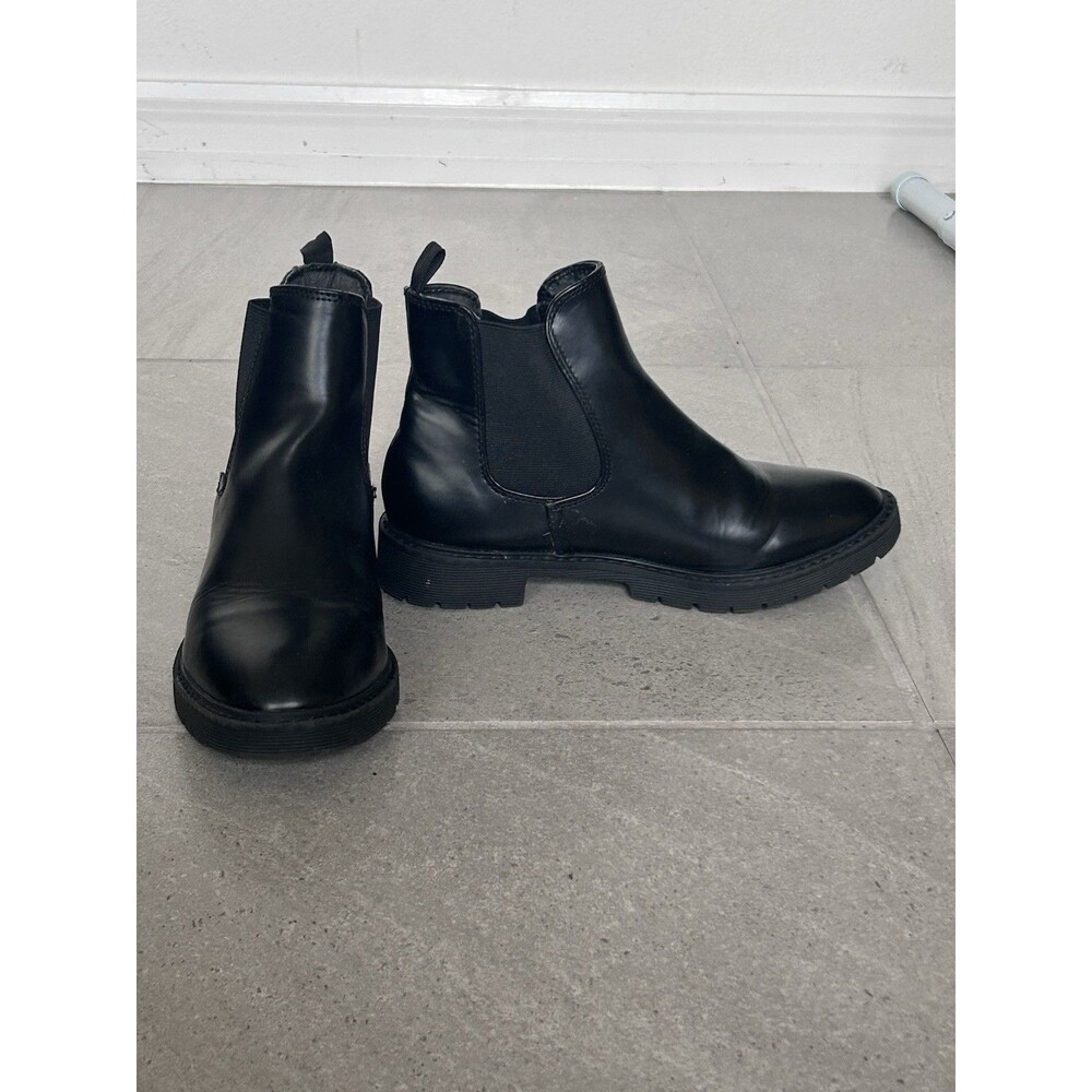 Girls Black Chelsea Boot Faux Leather Size 6  Casual Boots Shoes